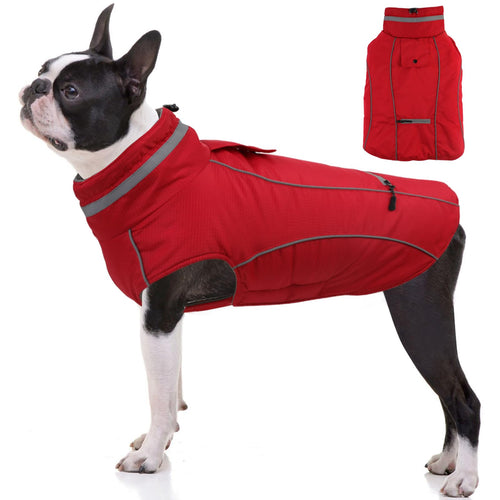 PETDSH Dog Coat Warm Dog Jacket Reflective Adjustable Windproof Dog Turtleneck Clothes Dog Winter Coat Paded Dog Cold Weather Coats Waterproof Windproof Dog Snow Jacket Clothes (RedM)