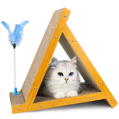 Cat Scratcher Enjoynest Cat Scratching Post Triangle Cat Scratching Board Sturdy Cat Toys for Indoor Cats 6 Sides Available Replaceable Cardboard Durable Cat Scratch with Cat Wand & Catnip
