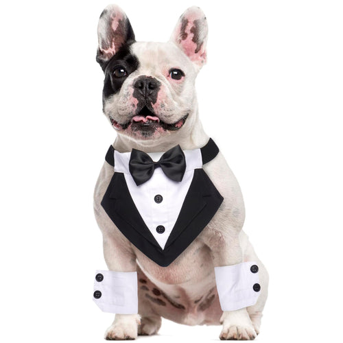 Lelepet Dog Tuxedo with Dog Cuffs Dog Weeding Bandana Collar with Bowtie Adjustable Dog Tux with D-Ring Dog Birthday Outfit Party Engagement Dog Costume Dog Wedding Attire Dog Tuxedo for Medium Dogs