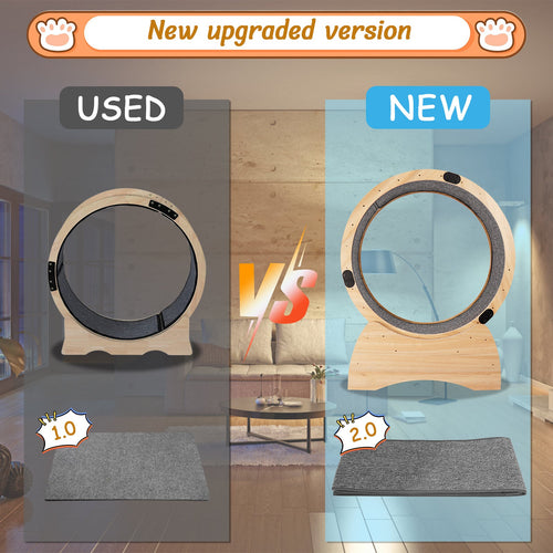 Natural Wood Cat Exercise Wheel with Carpeted Track