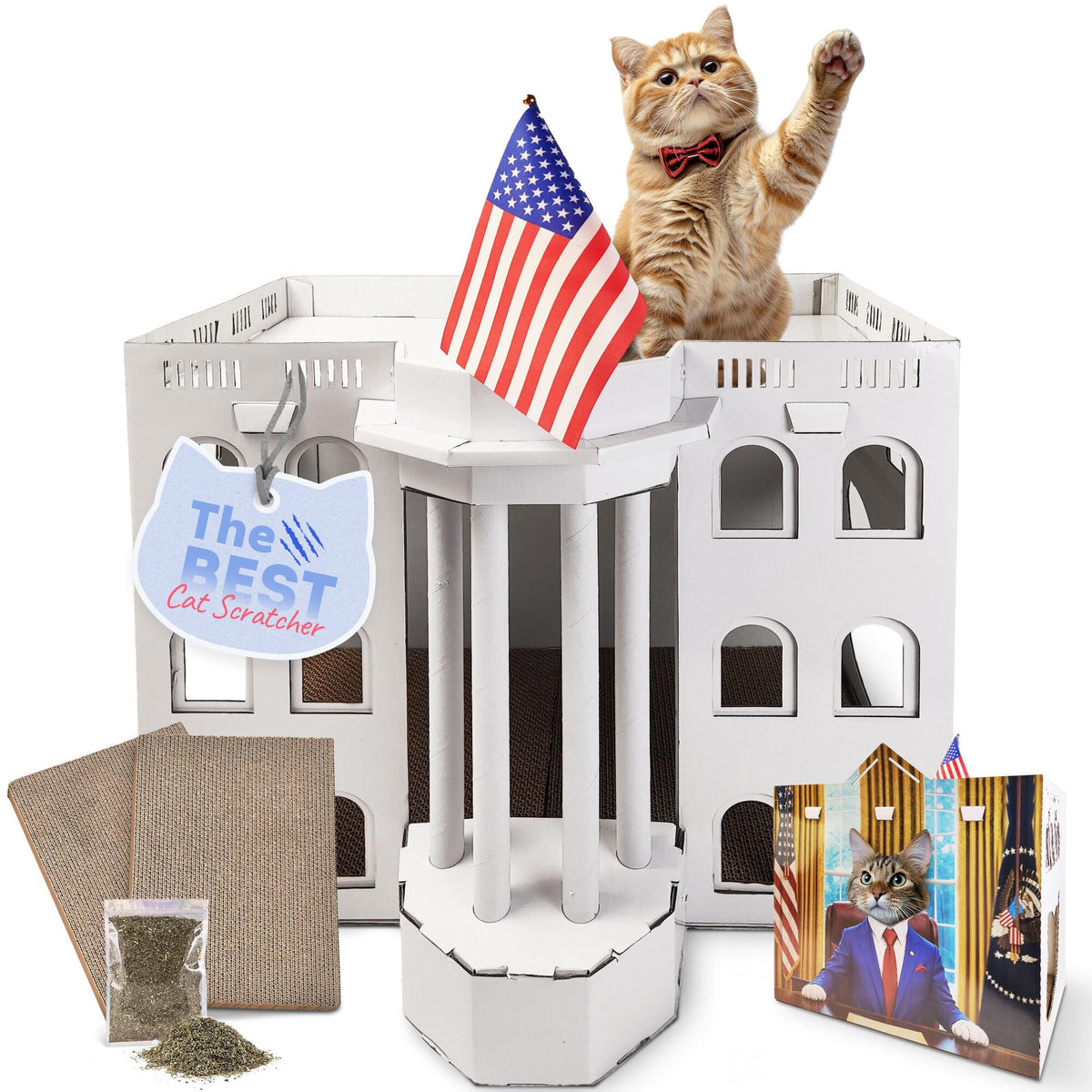 White Cardboard Cat House 2 Cat Scratching Mat & Cat Nip For Cats - Cat Cardboard House - Cat House Cardboard - Cardboard Cat Scratcher House - Cat Cardboard Box - Casa Para Gatos - Cat Scratch House
