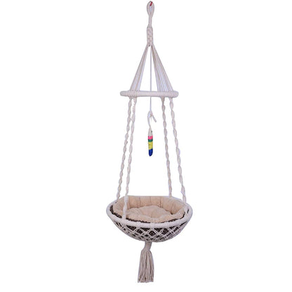 laddawan Macramé Hanging Cat Hammock - Cat Bed Indoor Cat Swing Nest Cat Lover Gifts